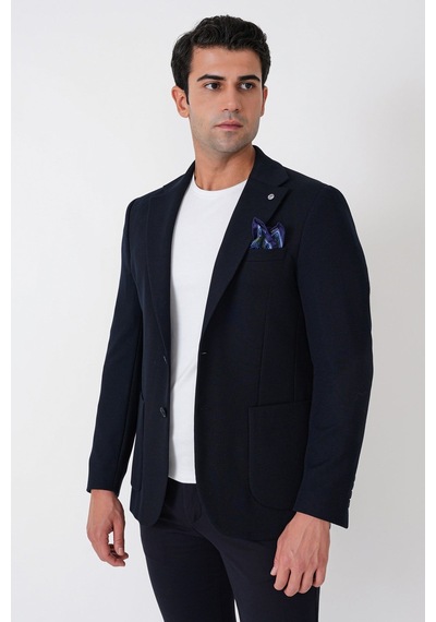 Slim Fit Torba Cepli Esnek Yünlü Lacivert Ceket C 745