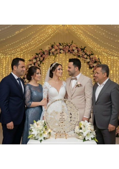 Evlilik Sepetim Düğün-nişan Şeffah Pleksi Nazar Duası İşlemeli 50 Cm Yuvarlak Misafir-hatıra Anı Defteri-kutusu + Şövale Ve Kalem Hediyeli