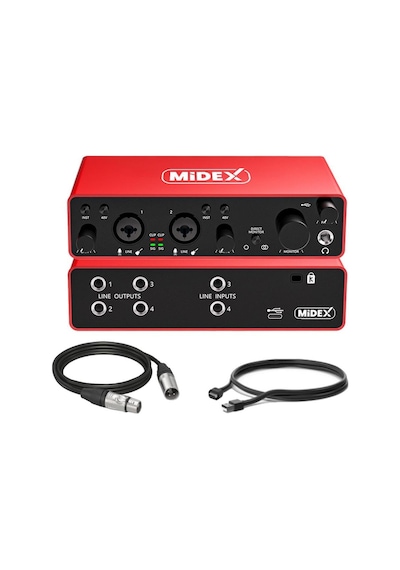 Midex Functional Paket-1 Stüdyo Ekipmanları Mikrofon 4 Çıkış Ses Kartı Full Set