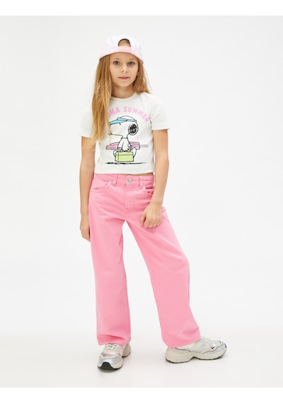 Koton Düz Paça Cepli Rahat Kesim Kot Pantolon - Straight Jean Beli Ayarlanabilir Lastikli Pembe 3skg40051ad Gül