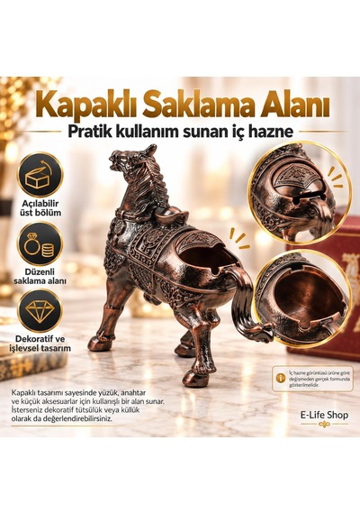 Lüks Alaşım Metal At Figürlü Kapaklı Dekoratif Küllük Ve Takı Saklama Kutusu Metal Biblo 25 X 20 Cm 74849278