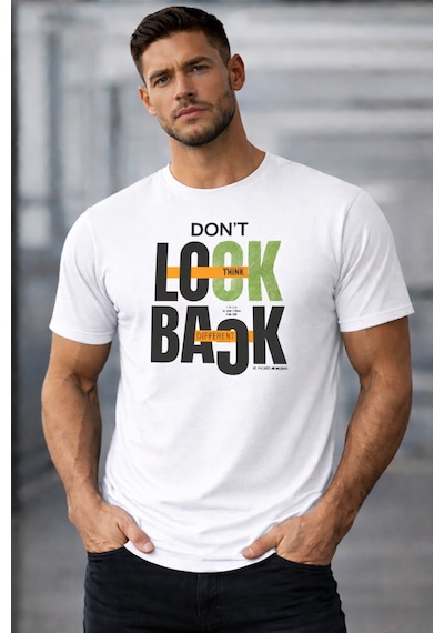 Herkesemoda Lock Back Yazı Detaylı Basic T-shirt Beyaz