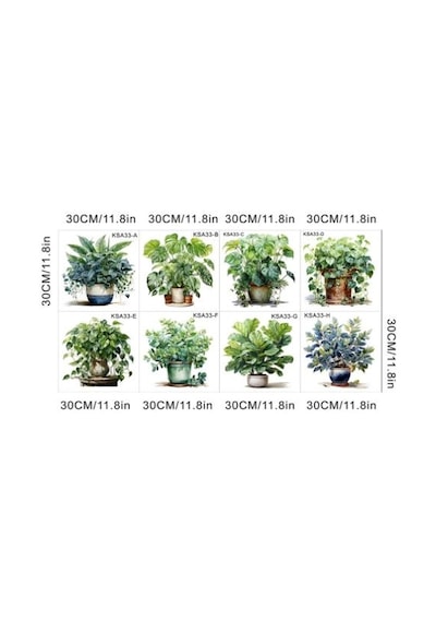 Saksılı Çiçek Tasarımlı 8li Sticker Bx40