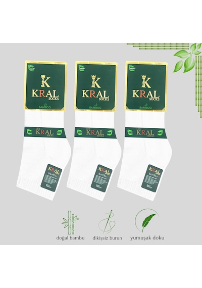 Kral Socks Erkek Patik Lacose Kabartma Desenli 3 Adet Bambu Dikişsiz Çorap Beyaz