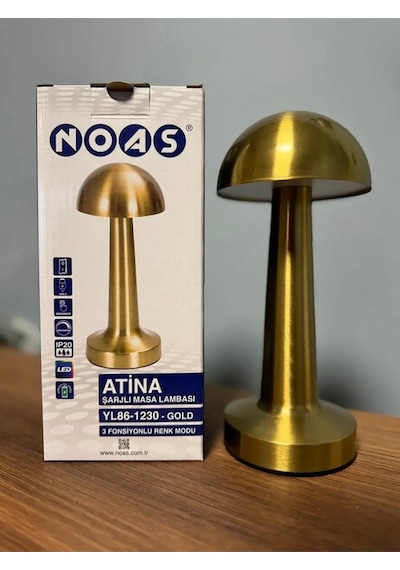 Mantar Atina Şarjlı Masa Lambası Gold Noas Gold
