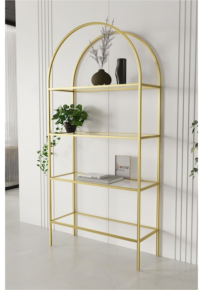 Dekoport 4 Raflı Camlı Kitaplık Gold Ayak Temperli Şeffaf Cam Gold Dekoport 4 Raflı Camlı Kitaplık Gold Ayak Temperli Şeffaf Cam Gold