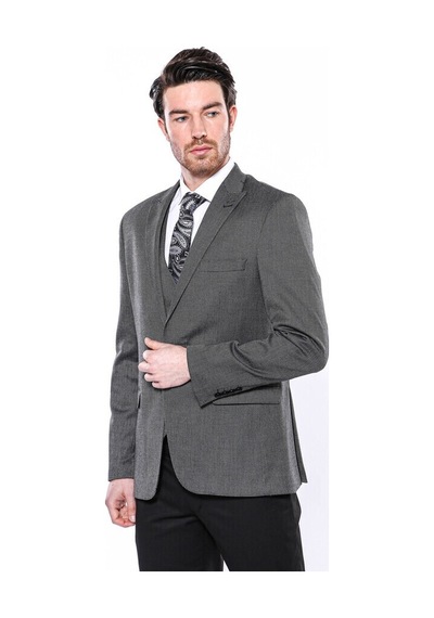 Wessi Kendinden Desenli Slim Fit Füme Erkek Ceket 001