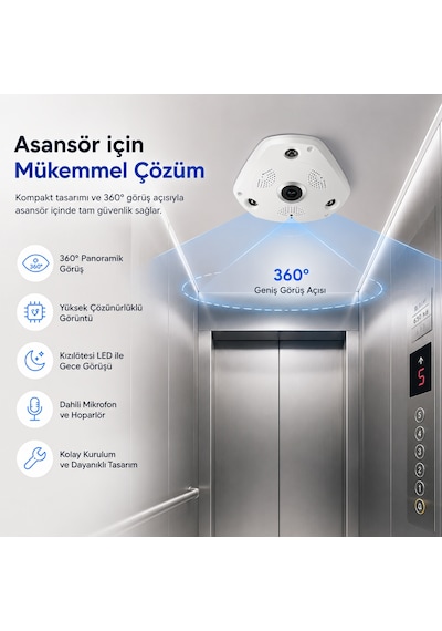 Uninet 360 Derece Balık Gözlü Wifi Güvenlik Kamerası Uzaktan Izleme, Hareket Bildirimi Ve Bulut Kayıt Yapabilen Ip Kamera