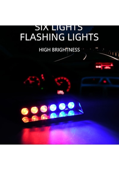 S6 Polis Çakar Lamba Cam Içi Vantuzlu 6 Led Kırmızı Mavi Çakmaklık Girişli 12 Mod Polis Lamba