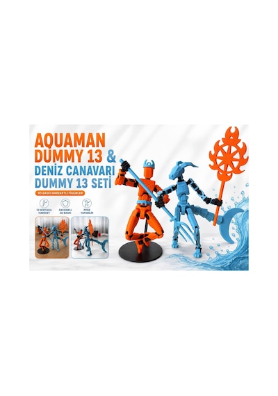 Aquaman & Deniz Canavarı Dummy 13 Seti 3d Baskı Hareketli Figür Oyuncak