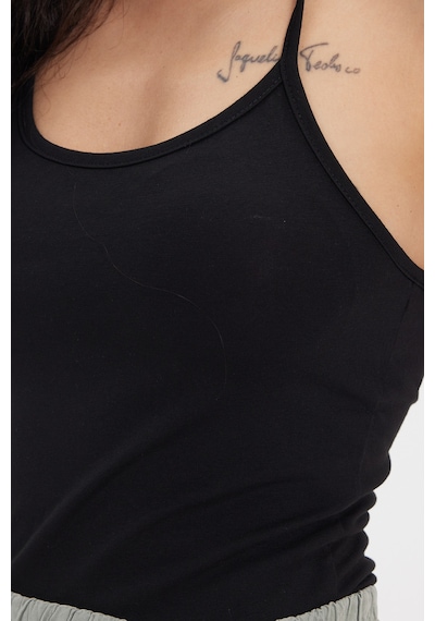Tudors Kadın Slim Fit Dar Kesim Pamuklu Halter Yaka İnce Bağcıklı Siyah Crop-50717