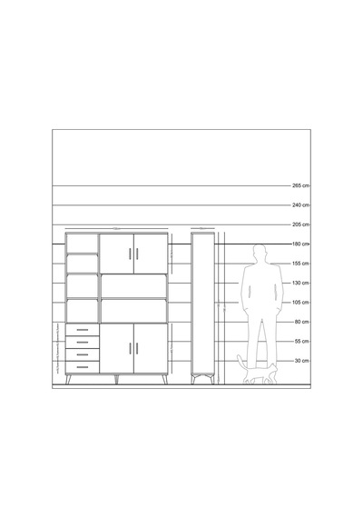 Arges Dolap 9 Raflı 4 Çekmeceli 4 Kapaklı 132x30x195 Antrasit... Antrasit