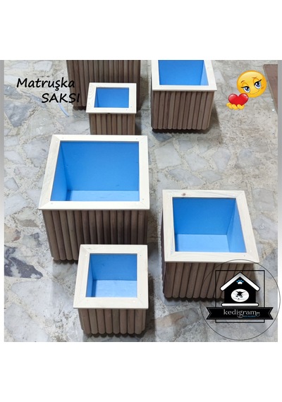 Yalıtımlı - Matruşka 3'lü Ahşap Saksı - Dekoratif Özel