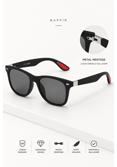 Metal Menteşe Lüx Yüksek Kalite Unisex Güneş Gözlüğü Siyah