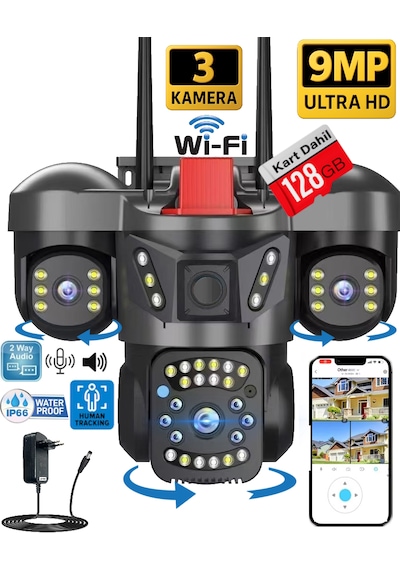 O-kam 5011 128gb 9mp 3 Lensli Akıllı Güvenlik Kamerası Wifi Gece Görüş Sesli Kişi Takibi