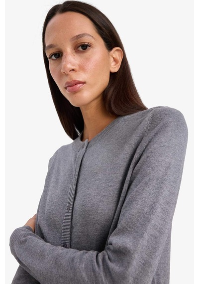 Defacto Regular Fit Bisiklet Yaka Hırka D6282ax25augr456 Gri
