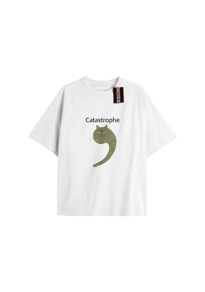Tarzsokak Catastrophe Unisex Oversize Yazılı Tshirt Beyaz