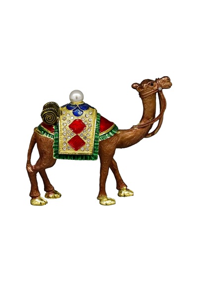 Kristal Taş İşlemeli Dekoratif Deve Biblosu, Metal, 14 Cm X 17 Cm, Renkli Bronz Standart
