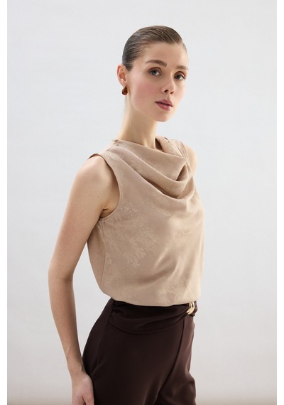 Sateen Degaje Yaka Bluz - Bej-136753 Bej