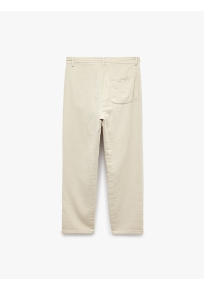 Koton Beli Bağcıklı Düğmeli Cepli Regular Fit Pamuklu Chino Müslin Pantolon Bej 7wam40045hw Ekru