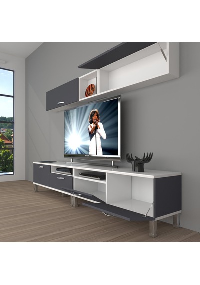 Decoraktiv Eko 5200 Mdf Krom Ayaklı Tv Ünitesi Tv Sehpası Beyaz - Antrasit