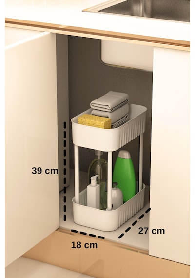 Lizbon Çok Amaçlı 2 Katlı Banyo Organizer Düzenleyici Dolap Içi Tezgah Altı Tekerleksiz Organizer Siyah