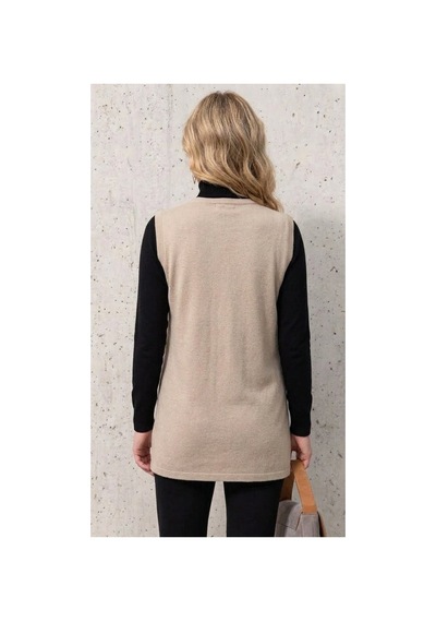 Onno Style Women Yakası Taşlı Çelik Örgü Triko Kadın Yelek Krem