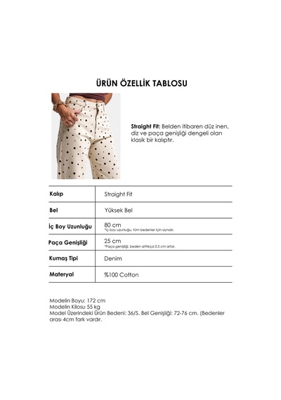 İt's Basic Kadın Ekru Puantiye Doris P1-7s6-69 Straight Fit Yüksek Bel Denim Jean Ekru1