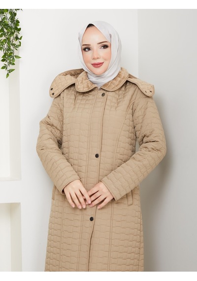 Eslemnur 140cm İçi Velboalı Kapitone Mont Bej