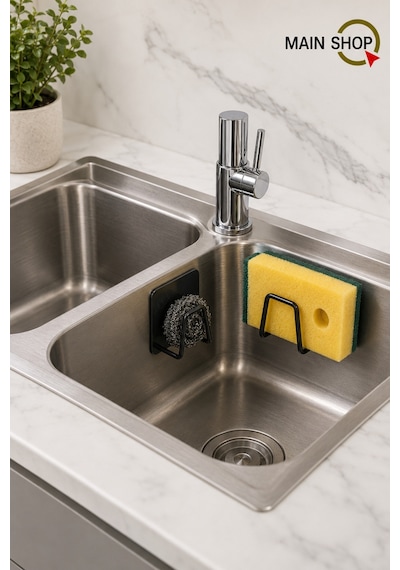 Mainshop 1 Adet Siyah Sünger Askılığı Evye Sünger'liği Banyo Mutfak Düzenleyici Musluk Yanı Sünger'lik M-sng1
