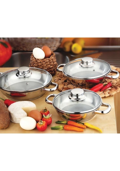 Gülsan Omlet Set 6 Parça Sahan Seti Cam Kapak