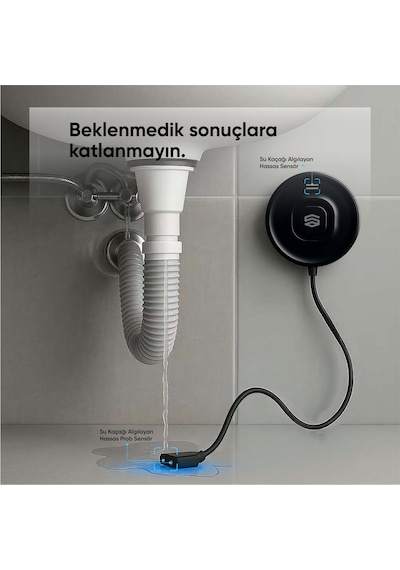 Şımart Akıllı Su Kaçağı Dedektörü Problu, 100db Alarm Sesli, Uygulama Bildirimli Siyah
