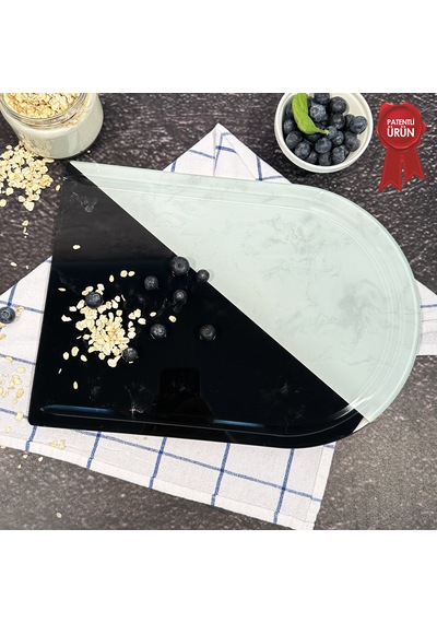 Kanallı Cam Kesme Tahtası - Black Or White - Kenarı Oval- 25x35cm