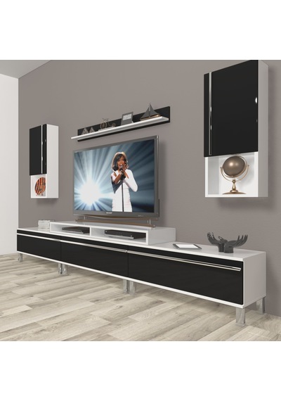 Decoraktiv Ekoflex 270ta Mdf Krom Ayaklı Tv Ünitesi Tv Sehpası Beyaz - Siyah