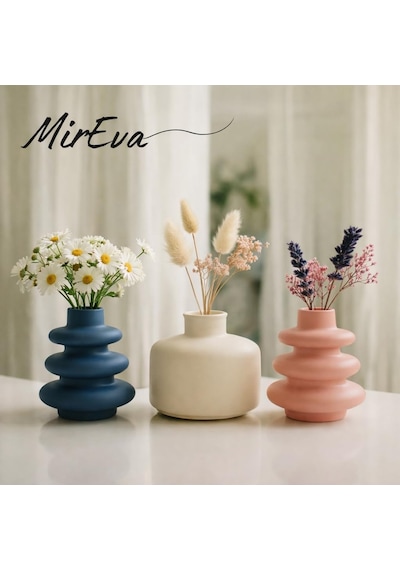 3'lü Mini Vazo Seti Pampas & Kuru Çiçek İçin İskandinav Pastel Taş Vazolar, Raf & Mas Çok Renkli