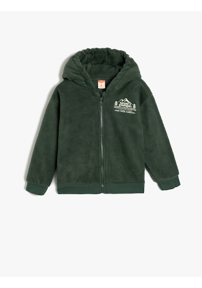 Koton Kapşonlu Fermuar Kapamalı Uzun Kollu Polar Sweatshirt Yeşil 5wmb10436tk Yeşil