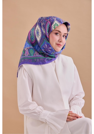 Twill İpek Eşarp 11476-04 Mor, Yeşil, Lila, Mavi, Gri