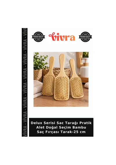 Delux Serisi Sac Tarağı Pratik Alet Doğal Seçim Bambu Saç Fırçası Tarak-25 Cm