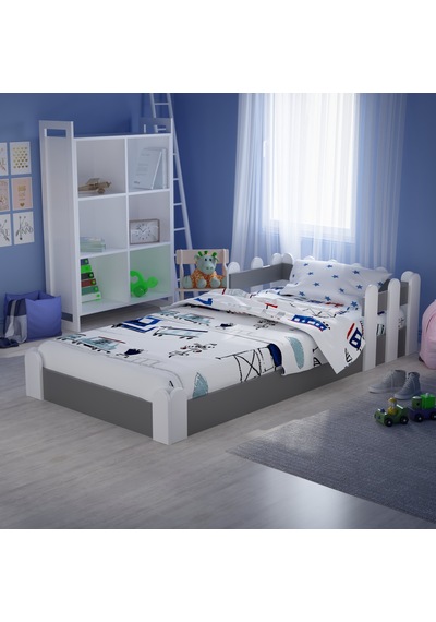 Tuliplifeyapımarket Tuliplife Montessori Karyola Beyaz-Antrasit Çocuk Yatağı -306 Antrasit - Beyaz