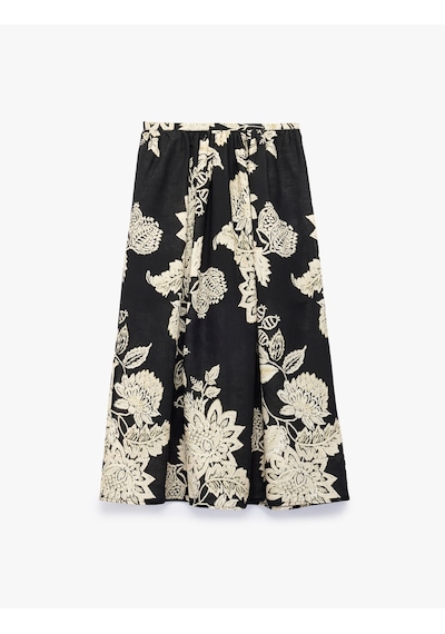 Koton Koton X Melis Ağazat - Keten Karışımlı A Kesim Floral Desenli Midi Etek Siyah Desenli 6sak70176ew Koton Koton X Melis Ağazat - Keten Karışımlı A Kesim Floral Desenli Midi Etek Siyah Desenli 6sak70176ew