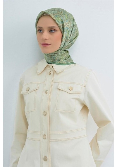 Armine İpek Eşarp 2026 Yaz - 9540-54 Yeşil Twill Yeşil Mor