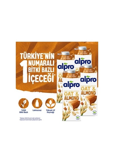 Yulaf & Badem Sütü 4x1 L Vegan Laktozsuz Besin