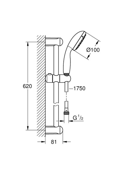 Grohe Tempesta 100 Sürgülü Duş Seti, 2 Akışlı, Krom, 2759810e Krom