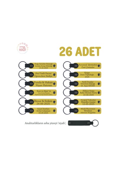Sarı & Siyah, Kamp Ekibine Anlamlı Veda Hediyesi, 26 Lı Set, Kişiselleştirilebilir Deri Anahtarlık
