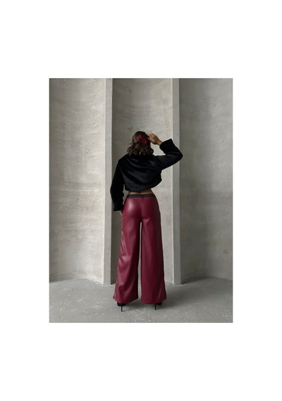Verymoda Deri Pantolon F1844 Bordo Siyah