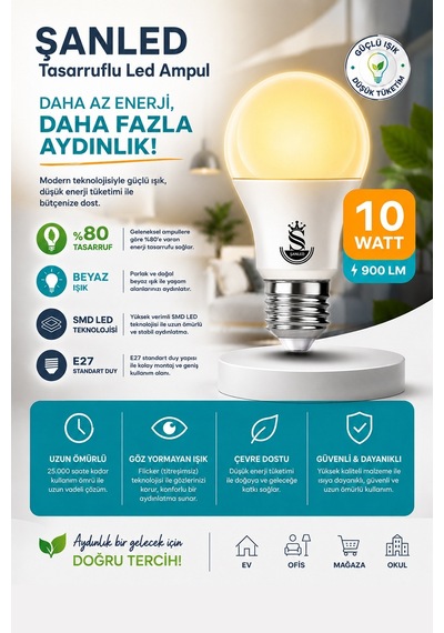 10w Tasarruflu Gün Işığı Led Ampul 2 Adet 2 Adet