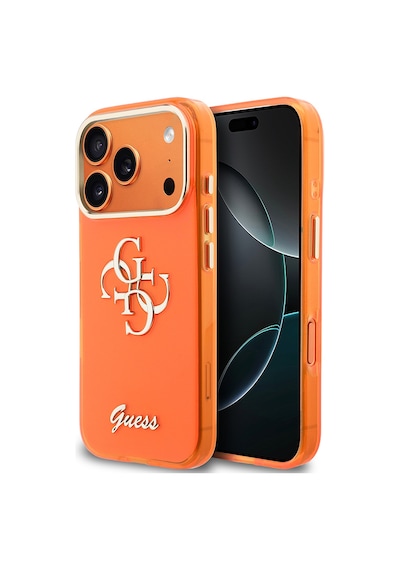 Apple iPhone 17 Pro Max Uyumlu Kılıf Guess Lisanslı Yazı Ve 4g Büyük Metal Logolu Tpu Kapak Turuncu