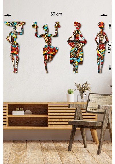 No77decor Afrikalı Kadın Etnik Desenler Dijital Baskı Mdf Set 4 Parça