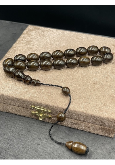 Efe Boy Sistemli İri Tane Tütün Çekoslavak Katalin Tesbih 13x16 Mm Kahverengi