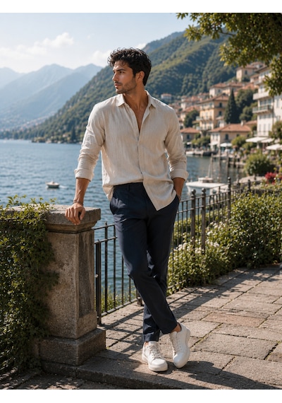 Luxıc Core Erkek Keten Karışımlı Casual Pantolon Rahat Kalıp Şık Tasarım Krem
